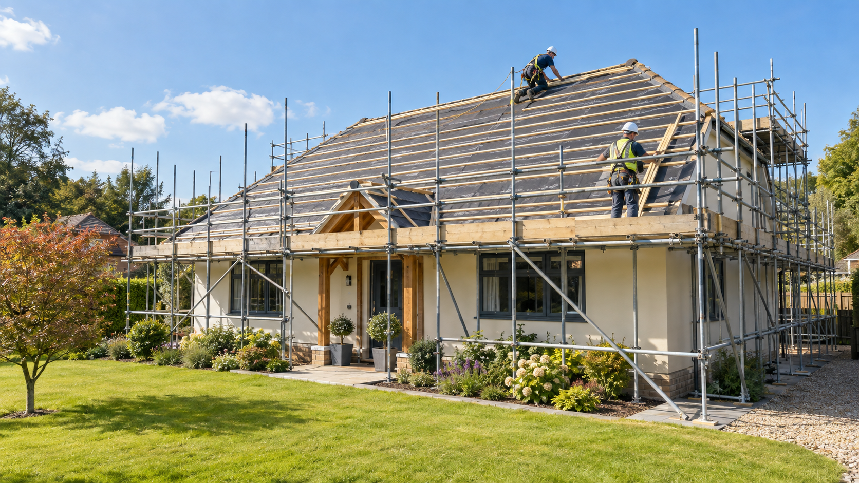 Roof works underway on a detached home